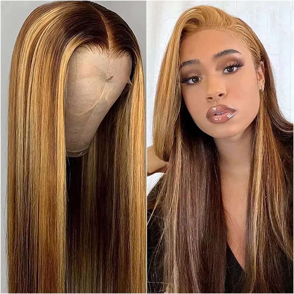13x6 HDハイライトウィッグ カラーレースフロント 人毛ウィッグ 100% 女性用 生え際処理済み ハニーブロンド 13x4 ストレートレースフロントウィッグ