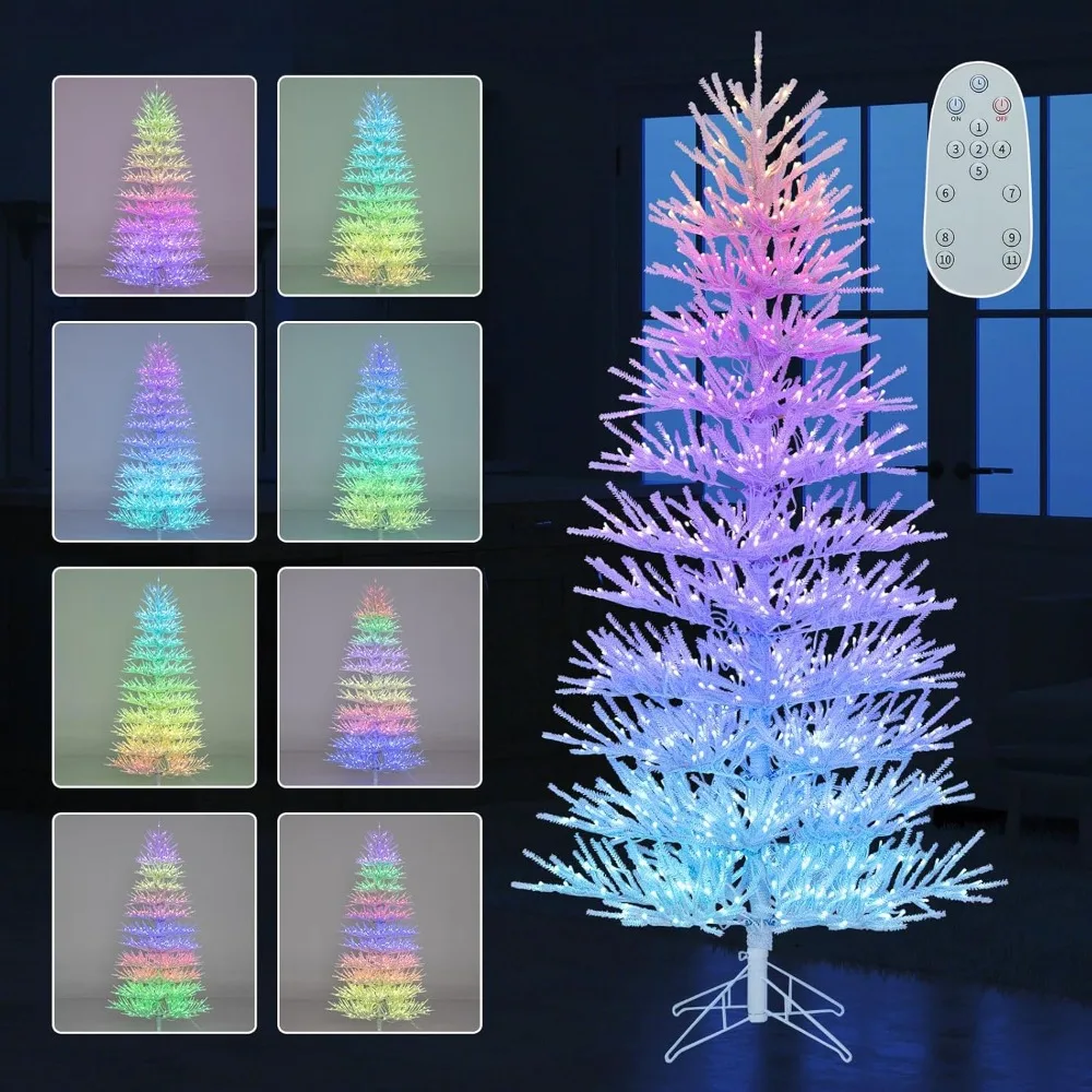 7Ft Pre-Lit Christmas Tree with 820 Branch Tips，923 Changing RGB Lights，17 Lighting Effects，Remote Timer，Christmas Tree