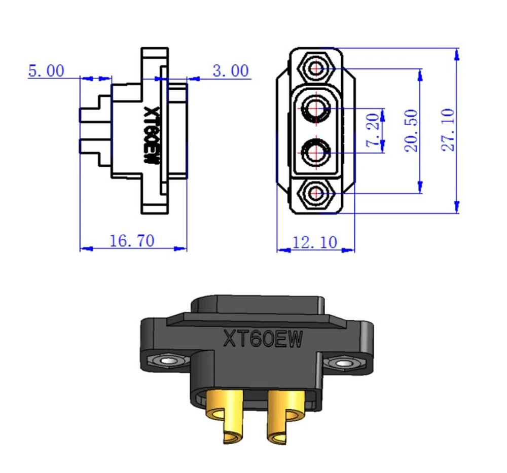 Amass XT60EW-M Mountable XT60E Male Plug Connector DC500V 20A-40A 0.6mΩ Gold-Plated for RC Drone DIY Part 1/2/5/10/20PCS