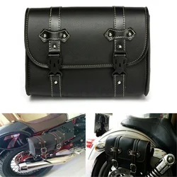 Motorcycle Black PU Leather Side Saddlebag Waterproof Luggage Storage Tool Pouch Saddle Bag with Two Mounting Straps Accessories