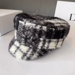 New Plaid Letter Baker Boy Caps Thick Warm Newsboy Caps Women Casual Flat Cap