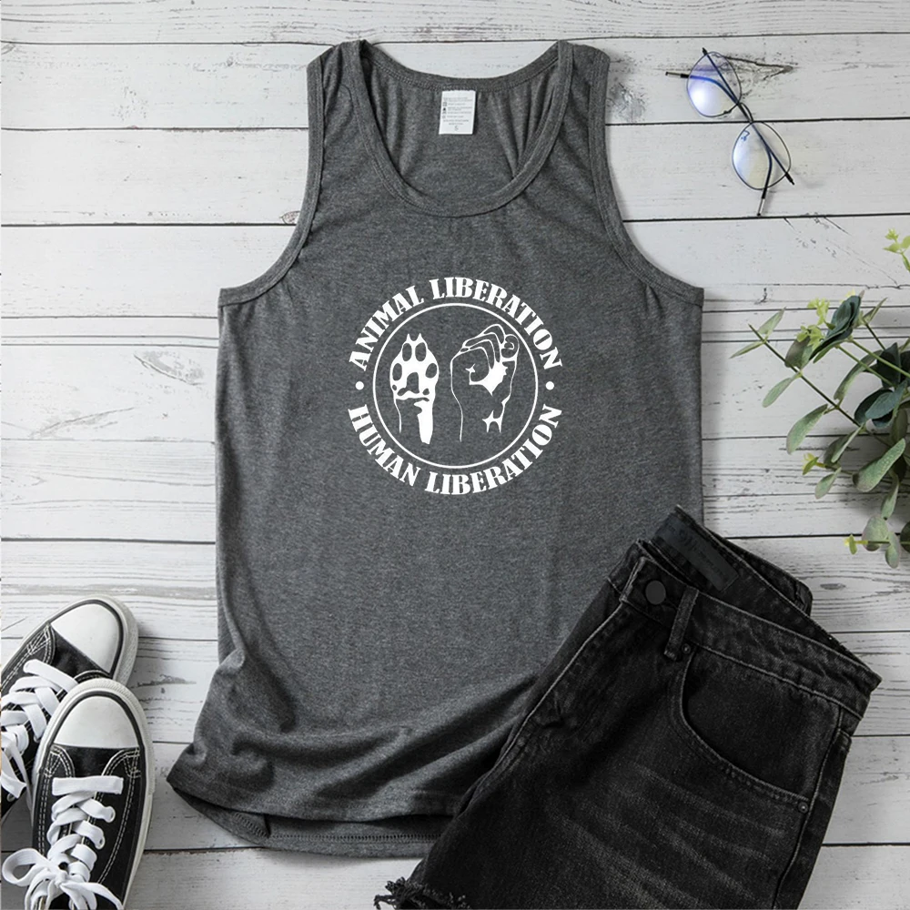 Seeyoushy ANIMAL LIBERATION HUMAN LIBERATION Independent Liberation Print New Summer O-neck Women's Tank Top Y2K Aesthetic Top