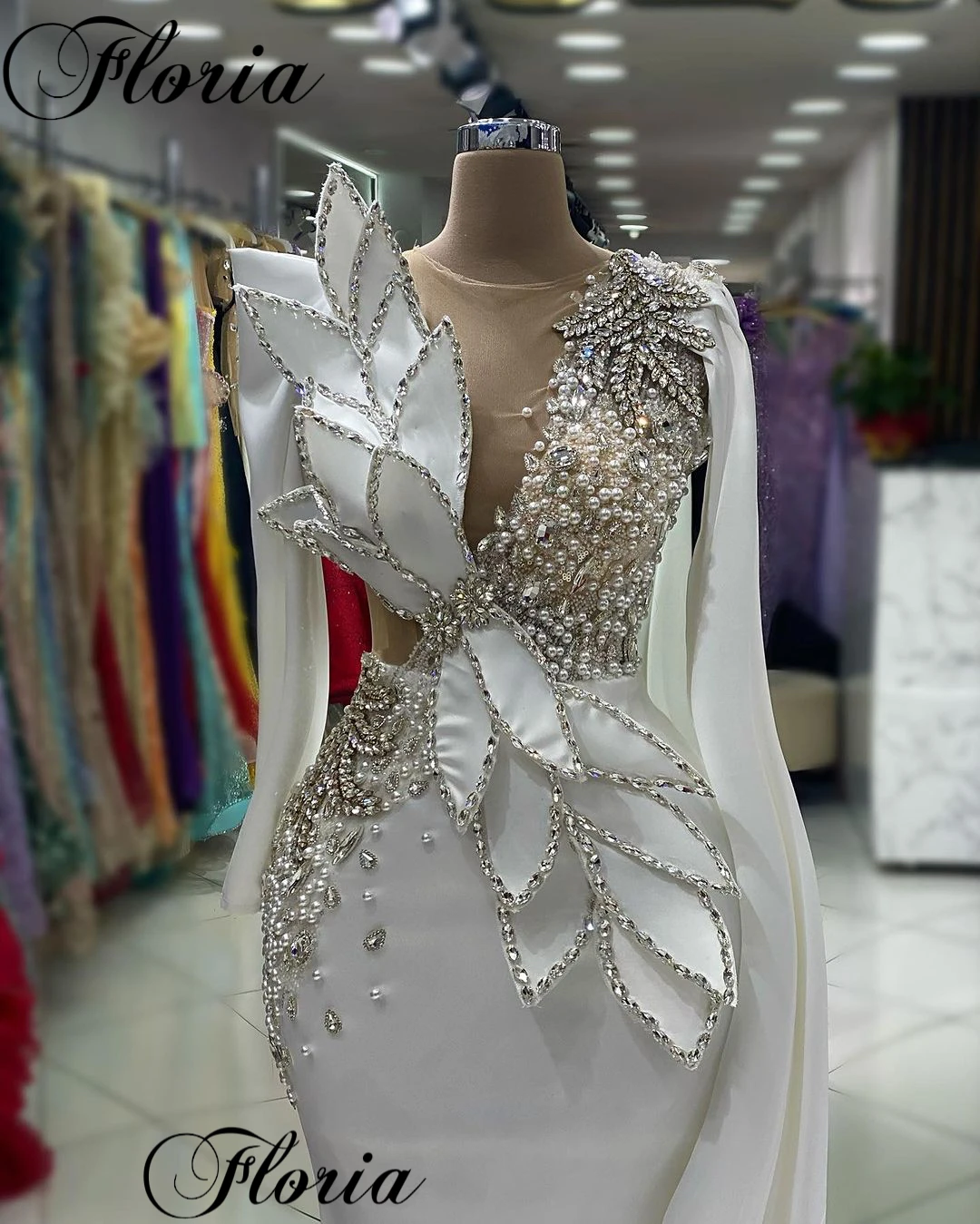 White Crystals Evening Dresses 2024 Pearls Formal Occasion Dresses Mermaid Robes De Soirée Special Celebrity Dresses For Women