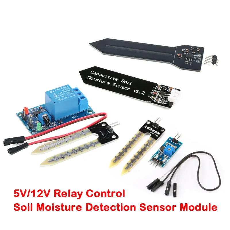 Capacitive Soil Moisture Sensor Module Detection Soil Humidity 5V 12V Relay Control Module Automatic Watering Switch For Arduino