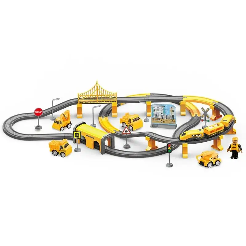 Ensemble de Train à Piles avec Connexion Magnétique pour Garçon et Fille, Piste de Course, Jouet de Chemin de Fer, Cadeaux pour 3, 4, 5, 6 Ans, 66 Pièces, A51