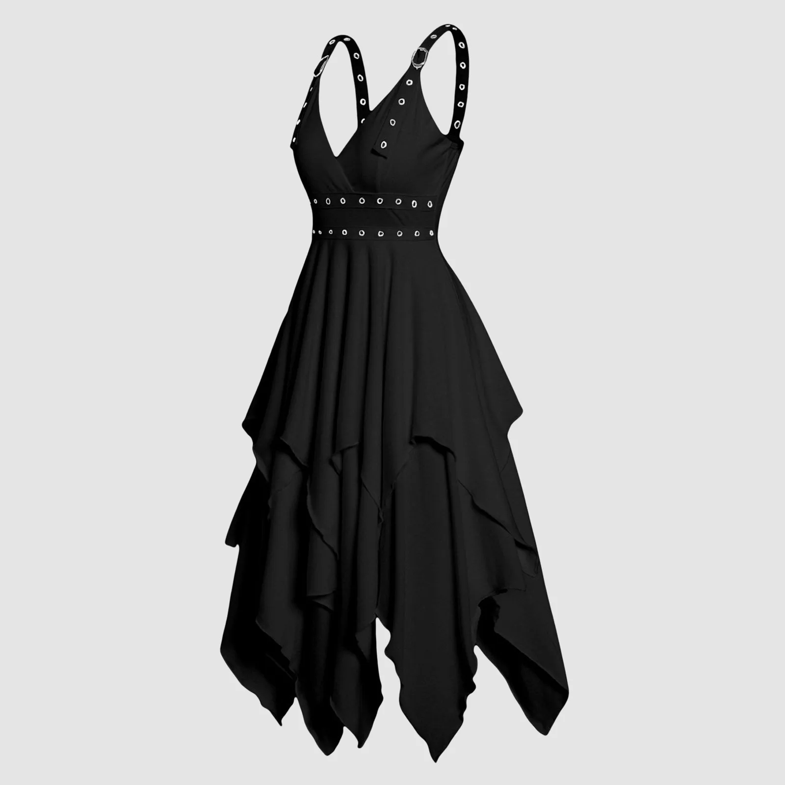 Women Solid Gothic Vintage Dress Women Halloween Cosplay Costume Irregular Sleeve Strap Dress Medieval Shirt Women plus Size