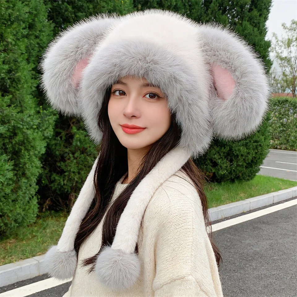 Women Hats Faux Fur Earflap Hat Winter Cap Russian Ushanka Hat Winter Hats Ski Hat  Warm Ladies Furry Hats For Women
