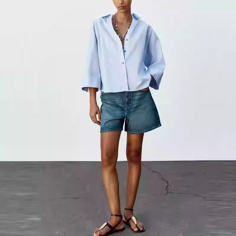 เสื้อผ้าแฟชั่นผู้หญิง Z รุ่นใหม่ ปี 2025 แขนยาวทรงหลวม คอพับ สวมใส่สบาย เหมาะสำหรับใส่ในชีวิตประจำวัน