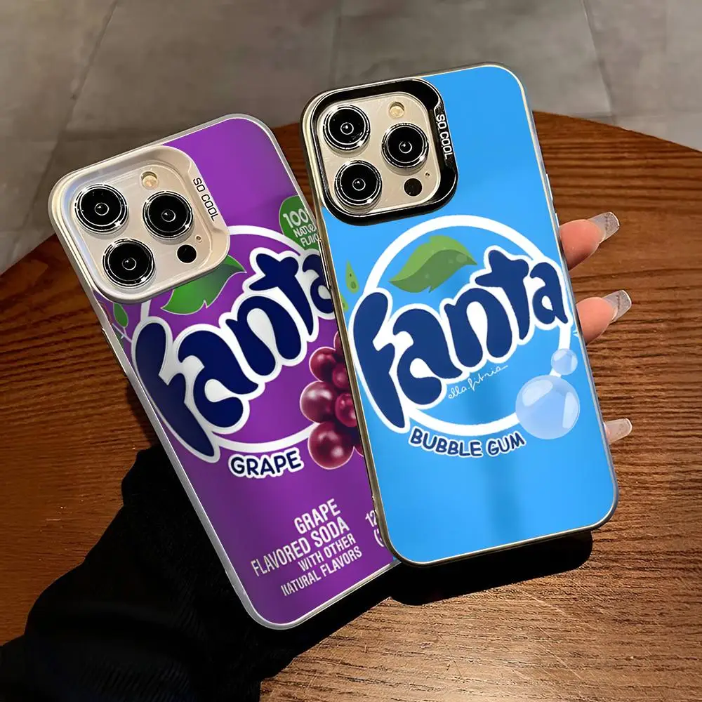 Funda de teléfono Fanta Drinks uva naranja para iphone 16 15 14 13 11 12 Pro Max Xr X Xs 8 Plus Color plata