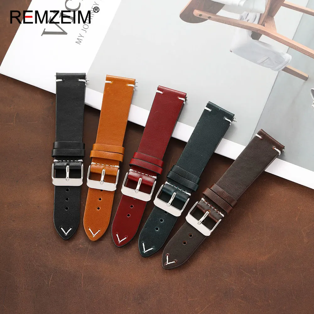 Classic Style Oil Wax Leather Watch Band Quick Release For Men 18mm 19mm 20mm 21mm 22mm Practical Wristwatch Strap