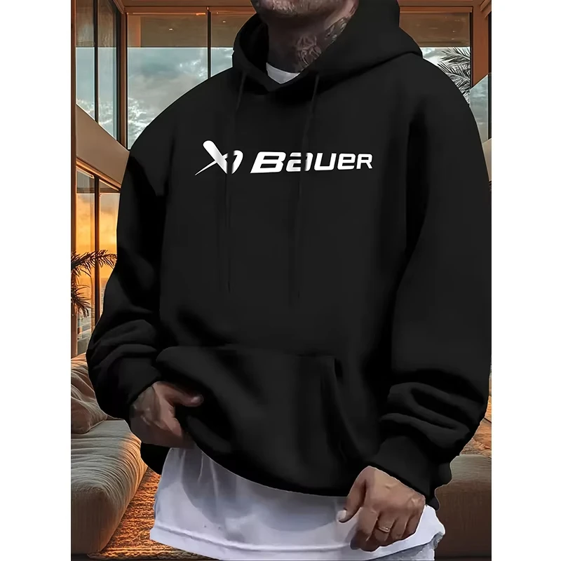 Men Women Black White Letter Graphic Hoodie Oversized Pullover Regular Fit Casual Street Tops, Multiple Colors Available