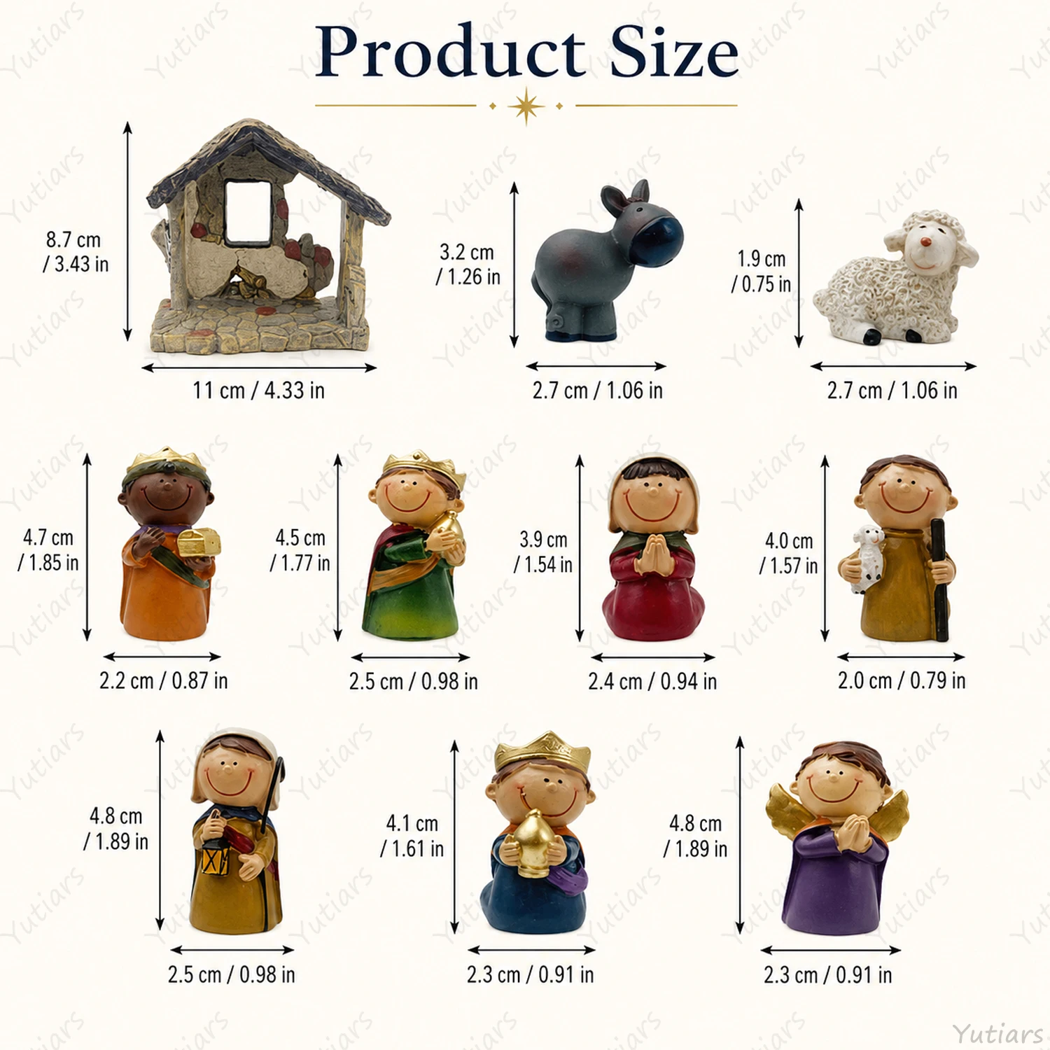 Christmas Resin Nativity Figurine Set Mini Stable with Holy Family Wise Men Angel Sheep Donkey Religious Holiday Home Decor