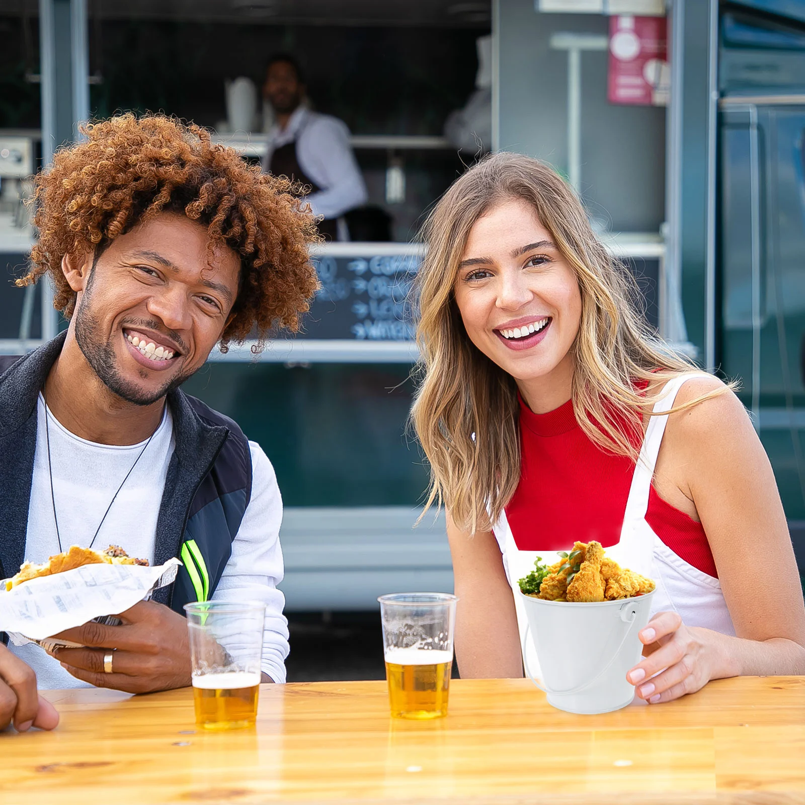 

1Pcs Thick Iron Chips Bucket Snack Container Smooth Edge Bar Party Ice Cube Storage Cooler Chips Bucket