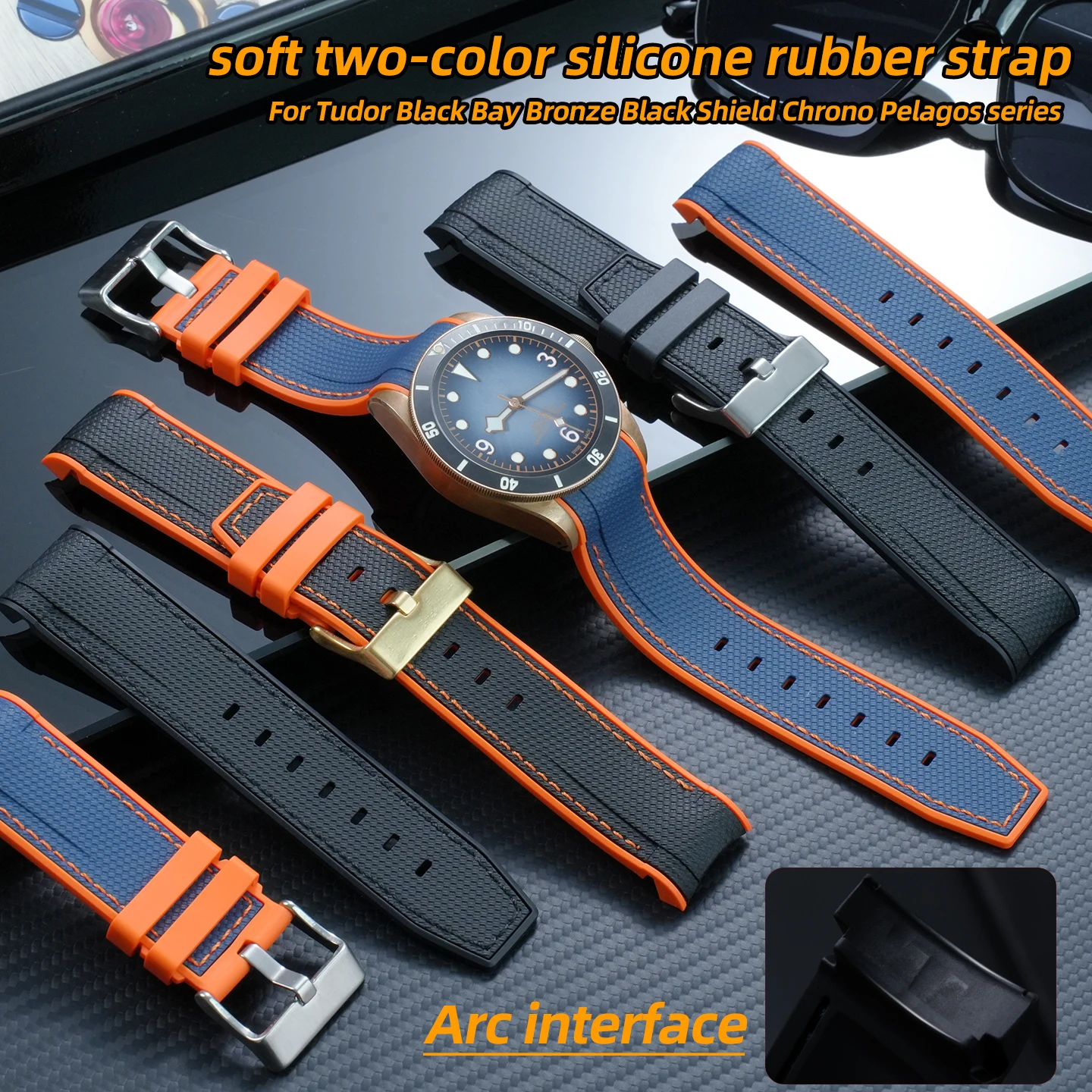 

Сменный ремешок из жидкого силиконового каучука для часов Tudor Black Bay Bronze Black Shield Chrono Pelagos, 23 мм, изогнутый ремешок для часов