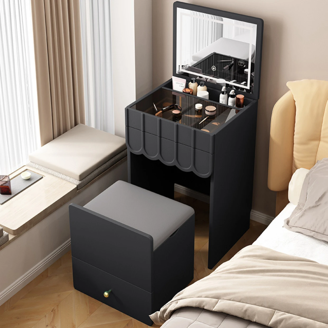 Modern Bedroom Vanity Table with Drawers Dressers Flip Dressing Tables Makeup Table with Storage Cabinet Chair Bedroom Furniture