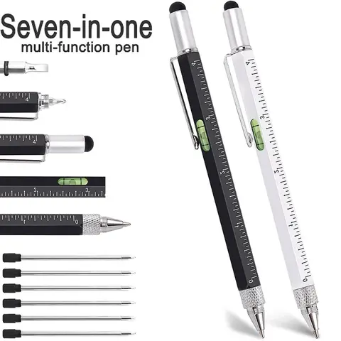 7 In 1 Multifunction Ballpoint Pen With Modern Handheld Tool Measure Technical Ruler Screwdriver Refillable Ballpoint Pen Tools