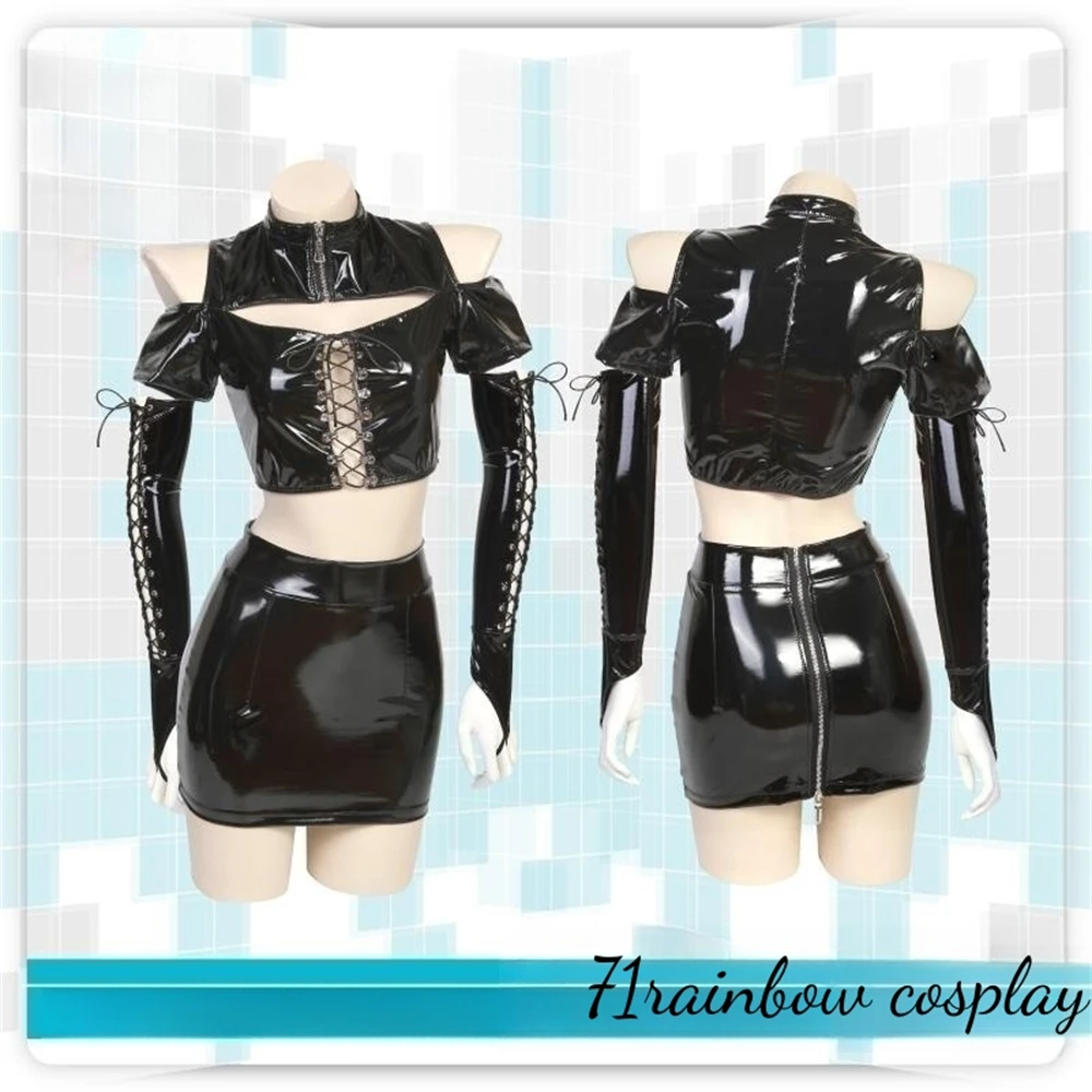 

Original Design Dark Leather Uniforms Cosplay Woman Roleplay Clothes Sexy PU Top+Skirt Cosplay