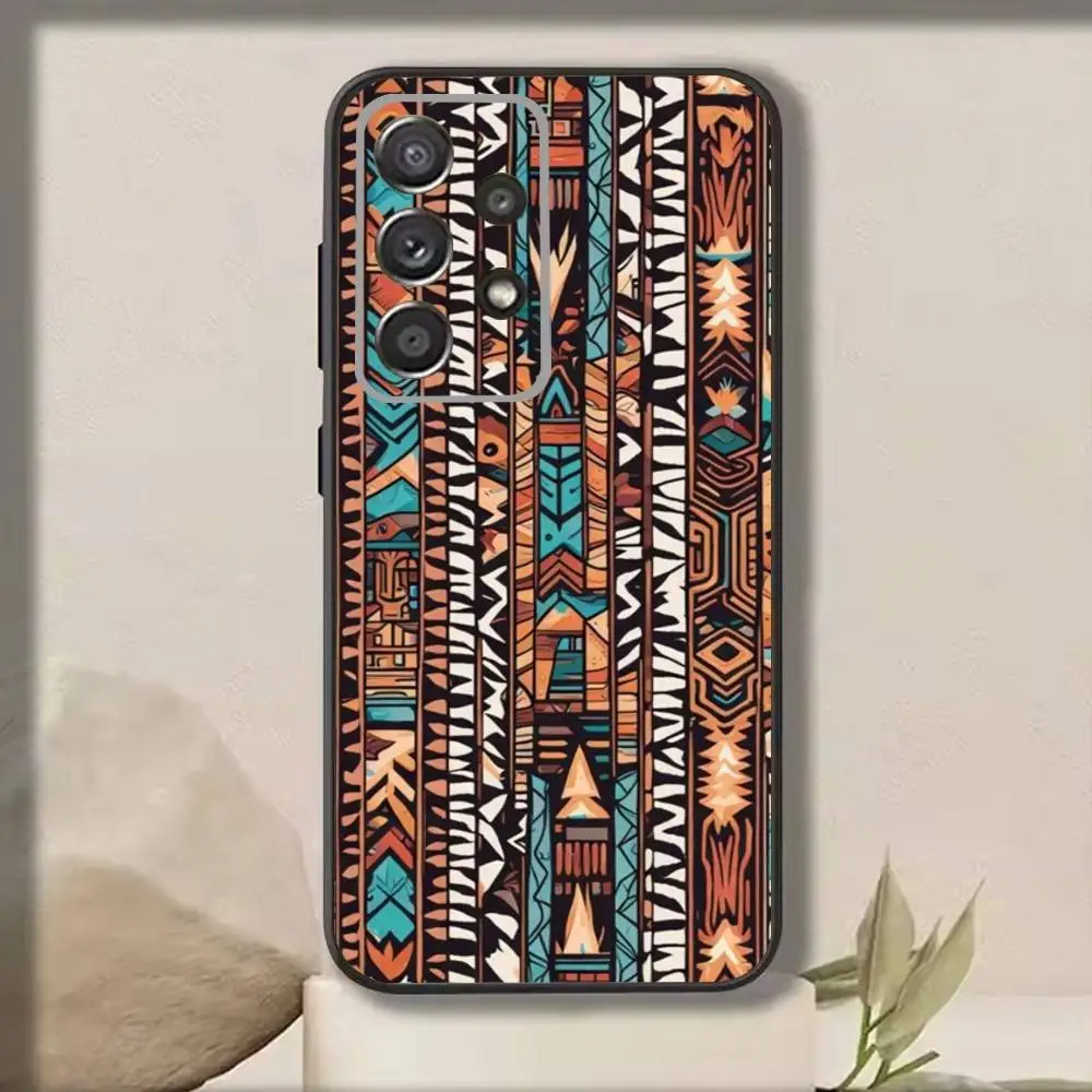 W-Wax生地A-アフリカ風スマホケース Samsung S25、S24、S21、S22、S23、S30、Ultra、S20、Plus、Fe、Note、10、9、5G対応 ブラックカバー