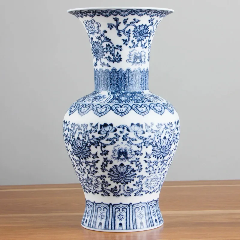 Ancient Chinese Style Jingdezhen Eggshell Blue And White Red Porcelain Kaolin Flower Vase Home Decor Handmade Vases