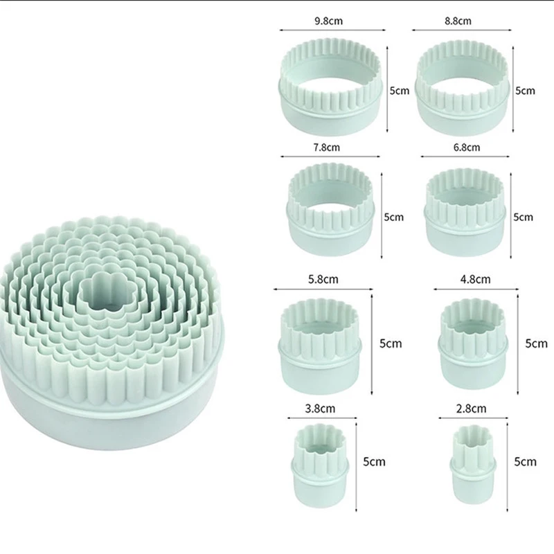 8Pcs/Set Cookie Cutters Plastic Cupcake Round Biscuit Cutters Light Green Wave Doublesided Cookie Tool DIY Cookie Dough Cutters