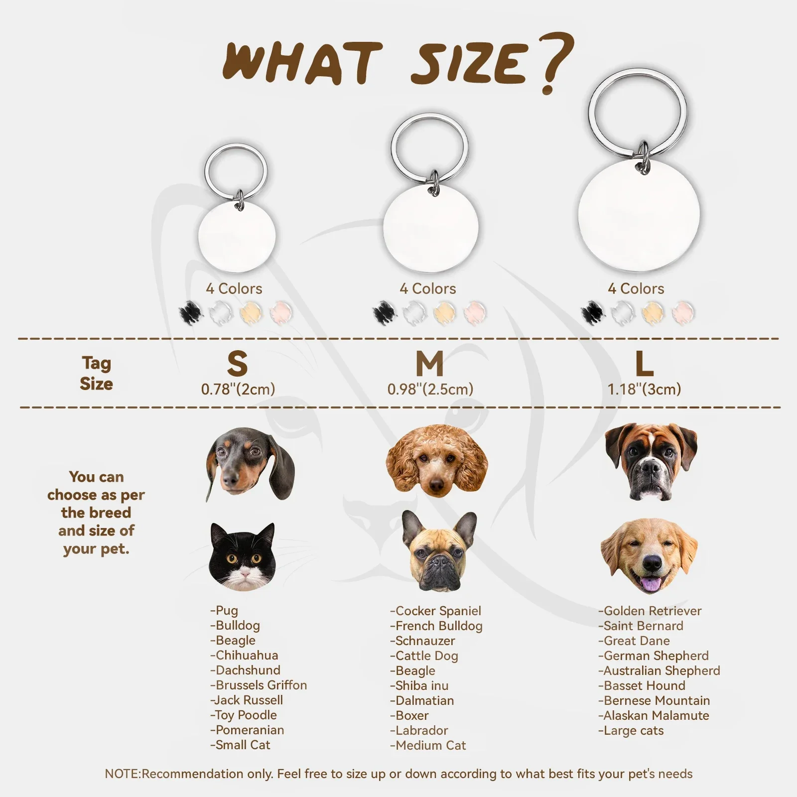 Personalized Cat Dog ID Tag Name with Cute Symbols Engraved Front and Back for Custom Pets Collar Anti-Lost Metal Charm