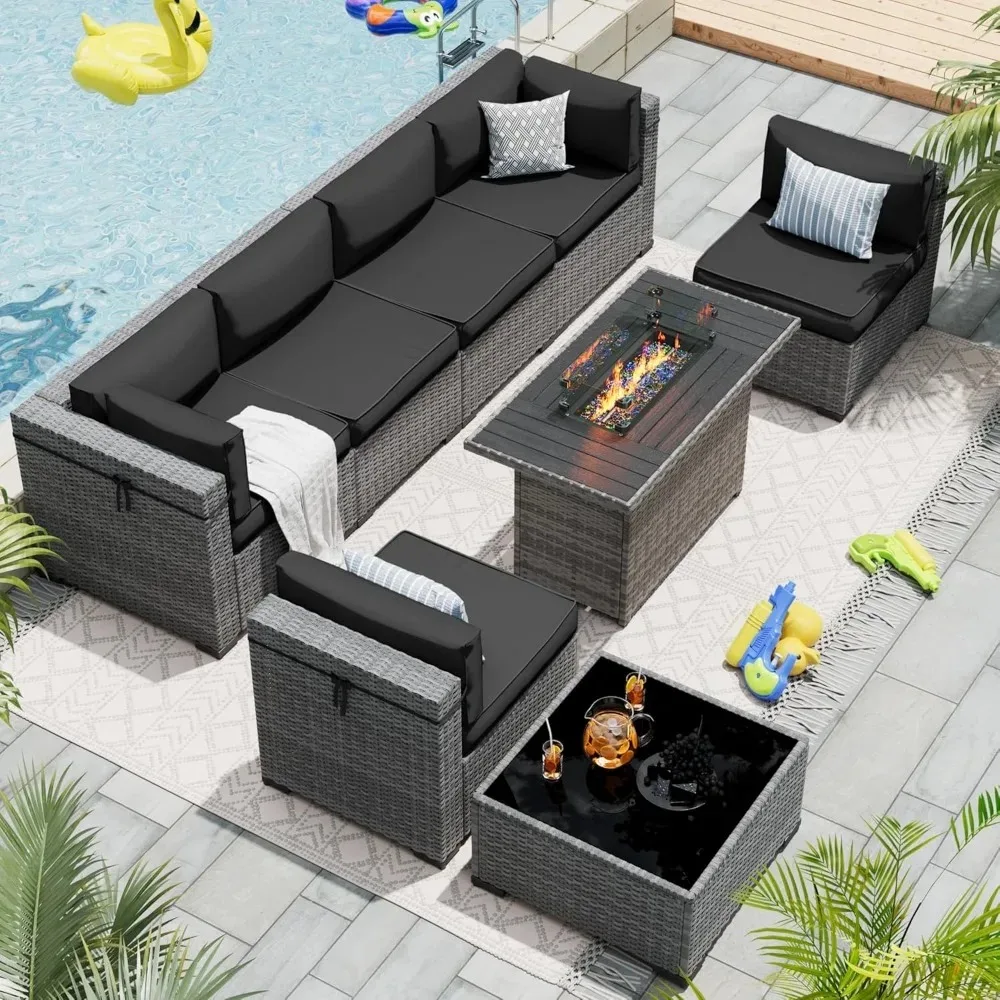 Patio Furniture Set, 7-Piece Outdoor Sectional with Free Cover, All-Weather Wicker Patio Conversation Sets for Backyard