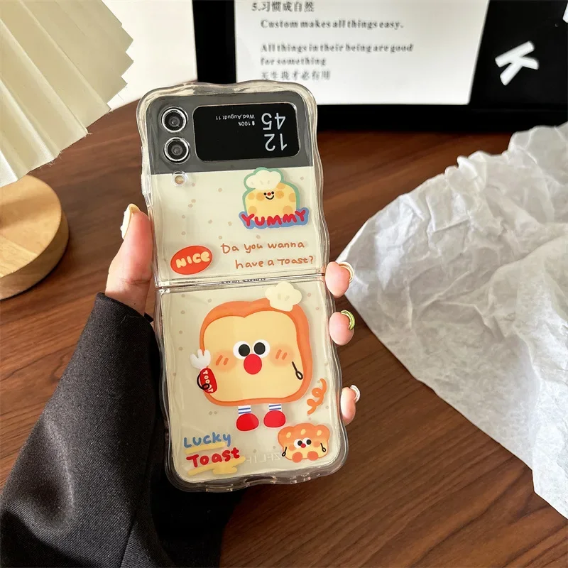 Funda de teléfono de pan de dibujos animados para Samsung Galaxy Z Flip 6 5 4 funda protectora trasera para ZFlip4 ZFlip5 ZFlip6