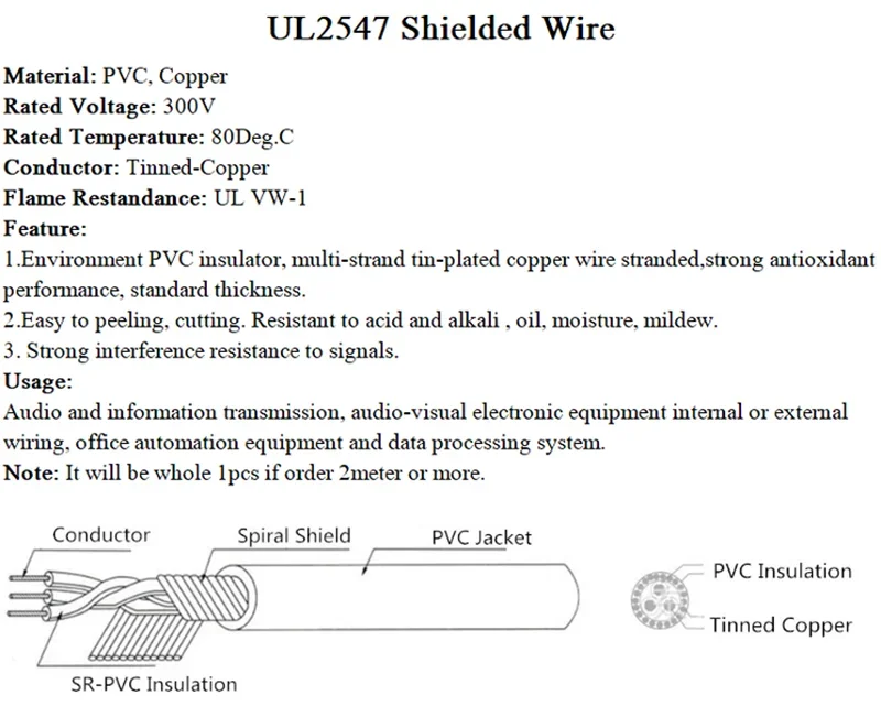 1~20m UL2547 Shielded Wire Signal Cable 30 28 26 24 22 20 18 16AWG 2~8Cores Electric PVC Headphone Audio Copper Wire