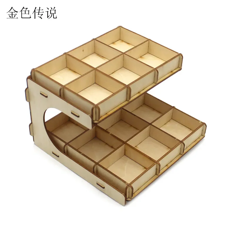 Wooden lattice storage box double layer multi-functional square round hole DIY parts box organizer element model tool