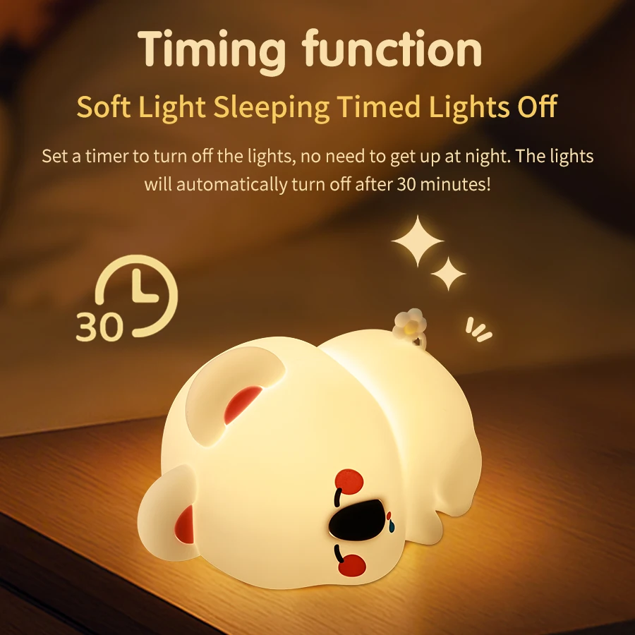 Lampu Malam Silikon Koala Lampu Samping Tempat Tidur Isi Ulang Penyesuaian Kecerahan Tiga Tingkat Lampu Tidur Anak-anak Hadiah Anak-anak