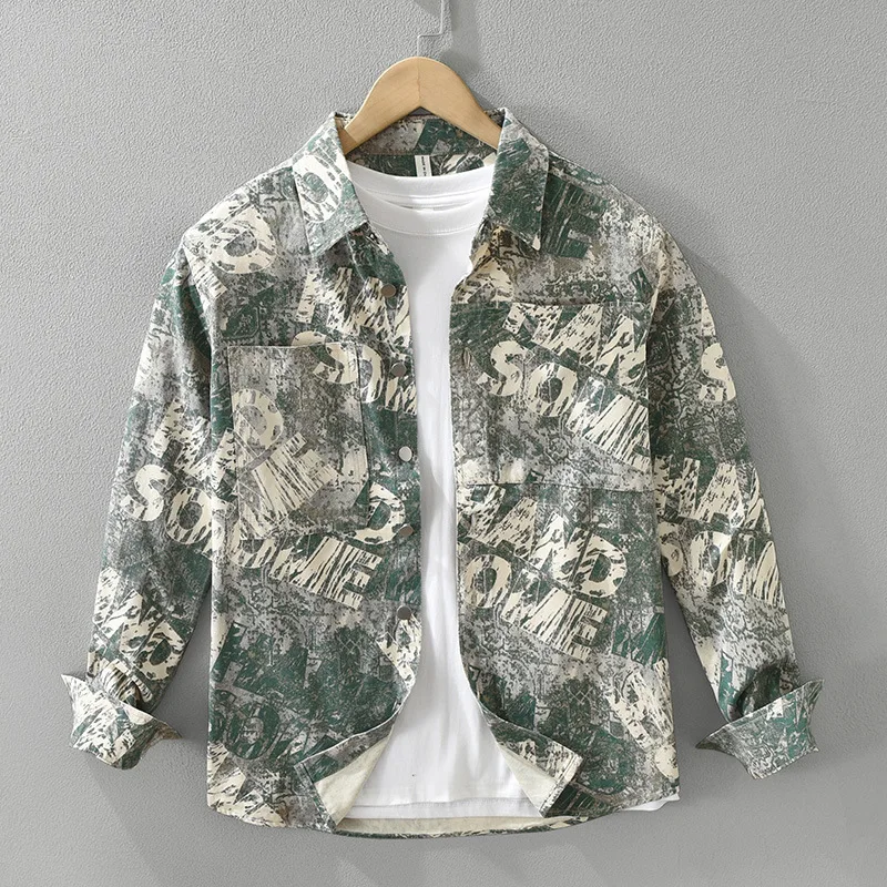 

Японская модная мужская рубашка с принтом, длинный рукав, весна-лето, уличная одежда, новые мужские топы, с двумя карманами, повседневная хлопковая одежда