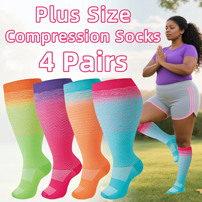 4 pares de calcetines de compresión para mujer de talla grande, extra anchos y de talla extendida, adecuados para mujeres embarazadas y enfermeras, ideales para correr, ciclismo, yoga, senderismo y viajes