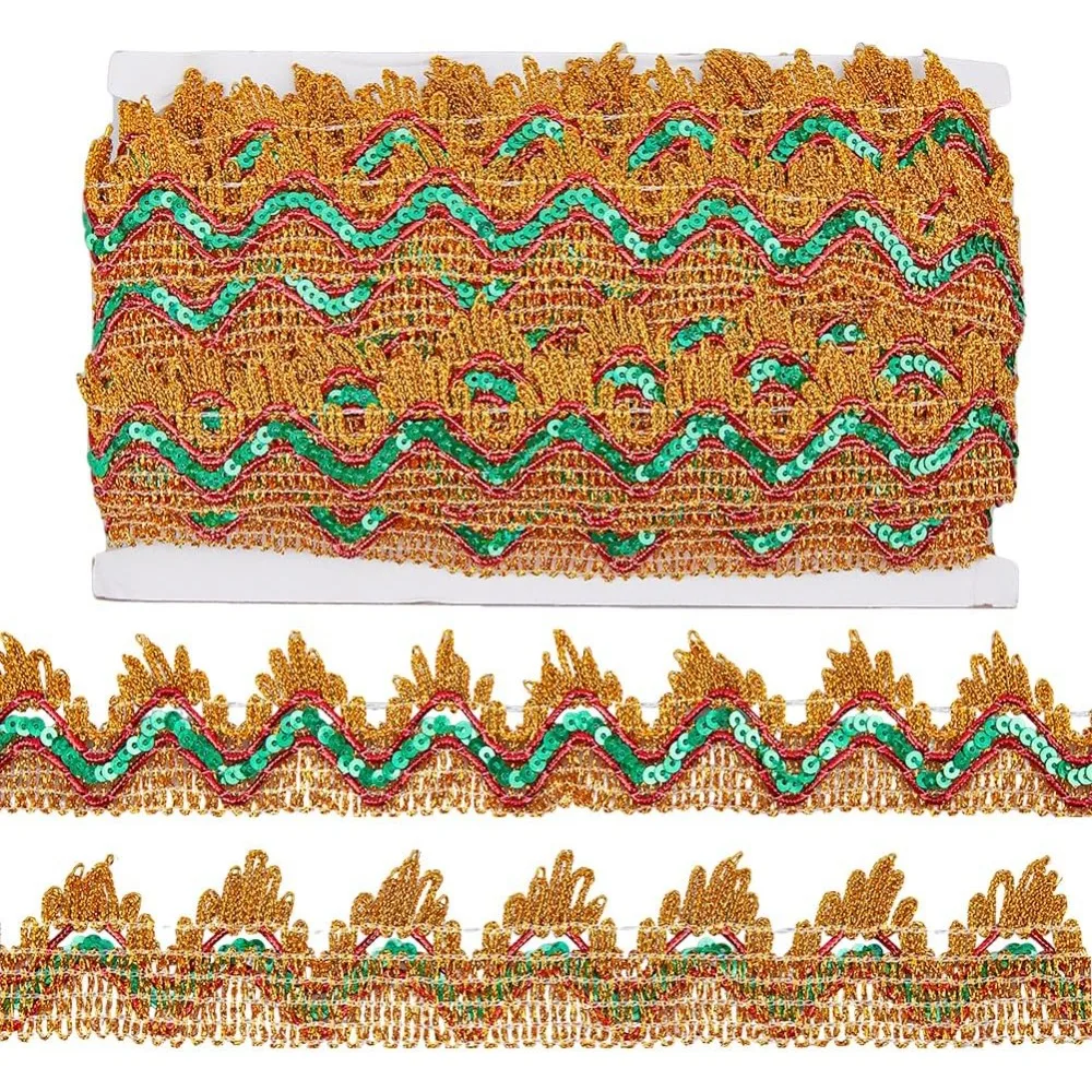 14.22 ياردة (13 متر) الأخضر الترتر الدانتيل تقليم 4 سنتيمتر عرض متفوقا الدانتيل تقليم مطرز شريط قماش بريق معدني الزخرفية Gimp تقليم