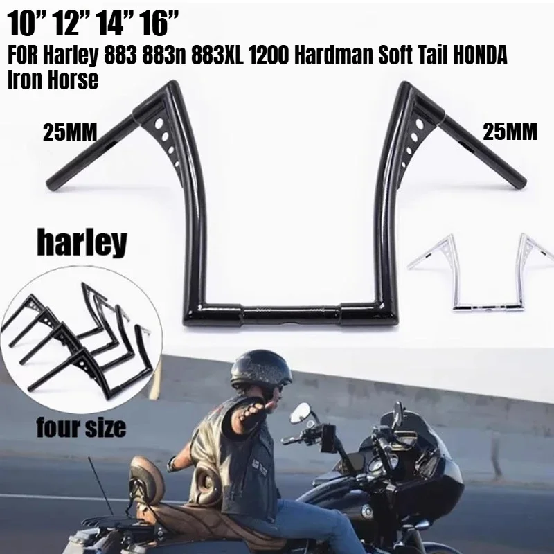 10'' 12'' 14'' 16'' Rise Z Bar Ape Hanger Handlebars, 1'' 25mm Fat Bar For Harley FLST FXST Sportster Chopper Bobber