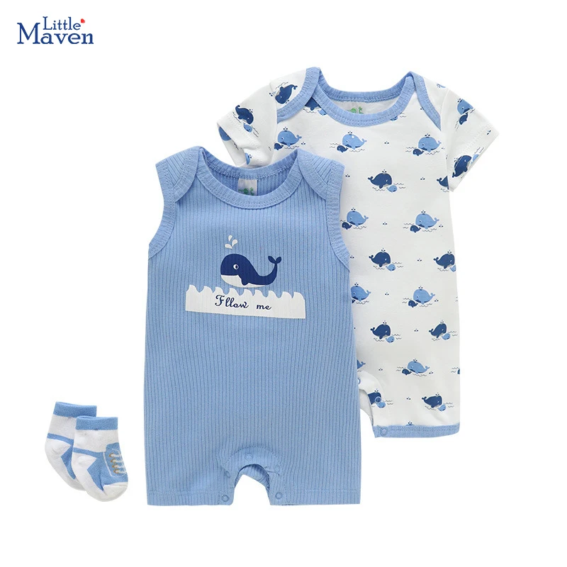 Little maven 3pcs Set Whale Summer Baby Boys Sleeveless One-Pieces Newborn Animal Dinosaur Romper Giraffe Toddler Jumpsuit