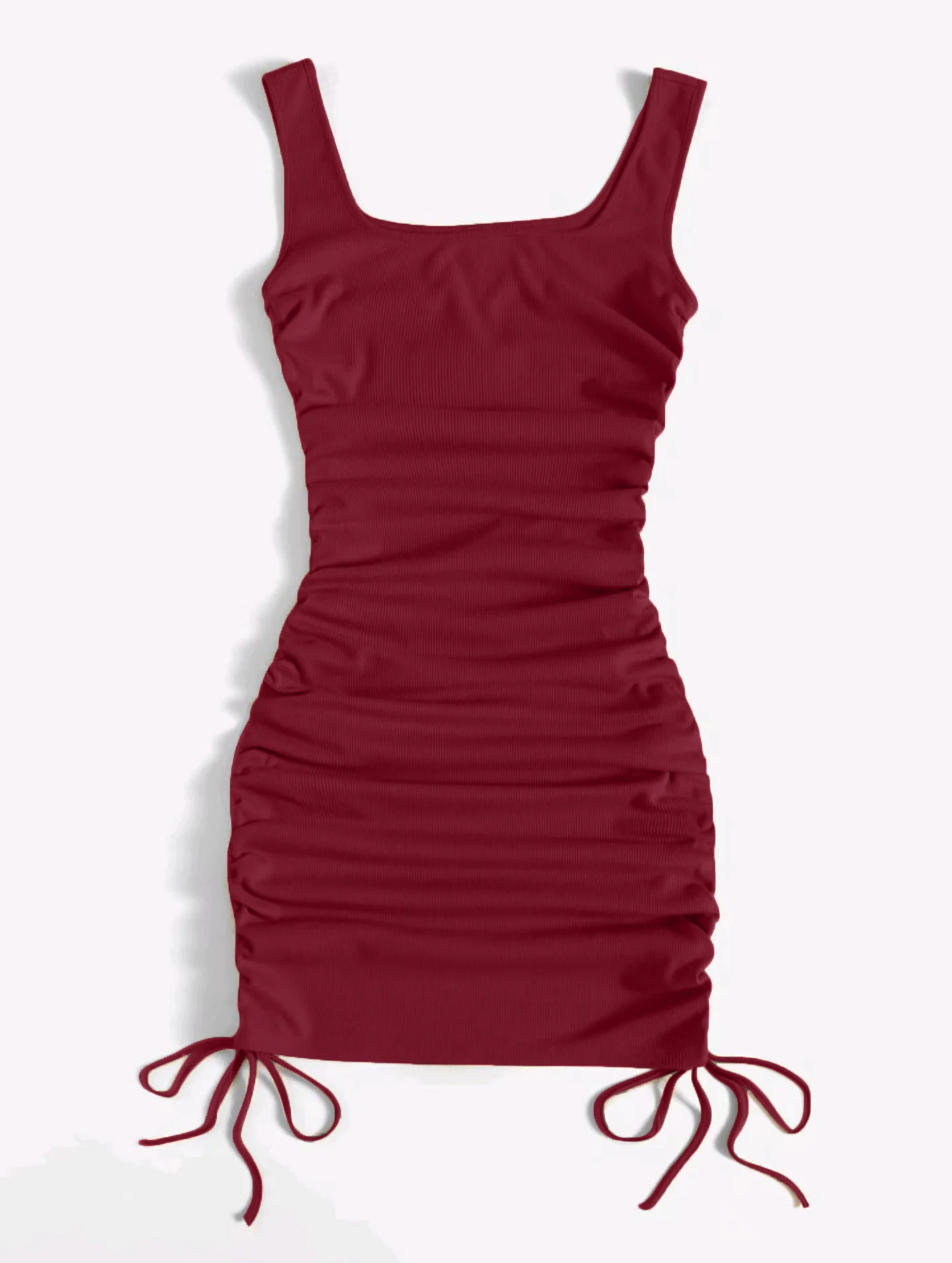 Summer ribbed vest dress drawstring pleated tight elastic hip skirt