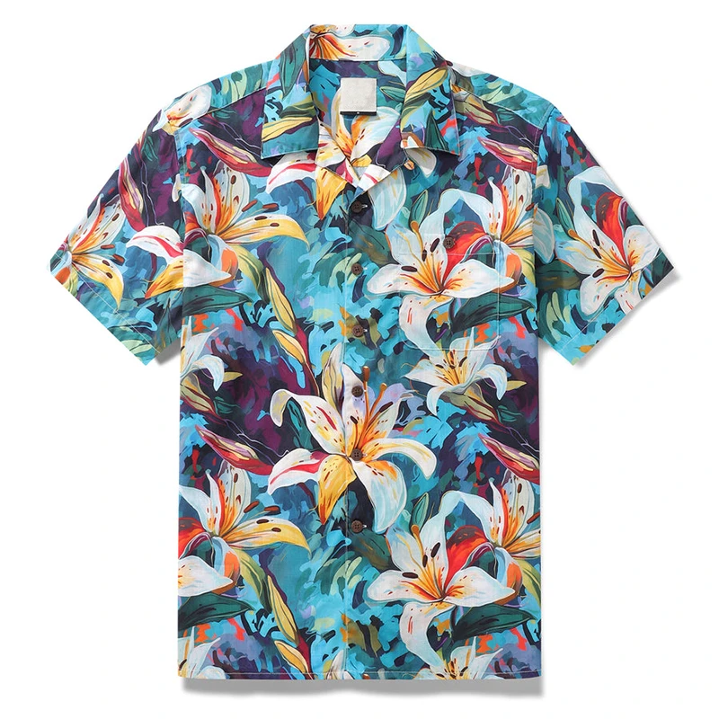 

Shirt With Bold Tropical Lily Pattern – Lightweight Breathable Summer Top For Beach, Cruise, And Casual Outings