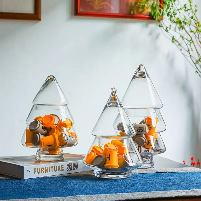 Christmas Tree Shaped Clear Glass Storage Jar Sealed Transparent Canister For Coffee Capsule Candy Snack Kitchen Desktop Home