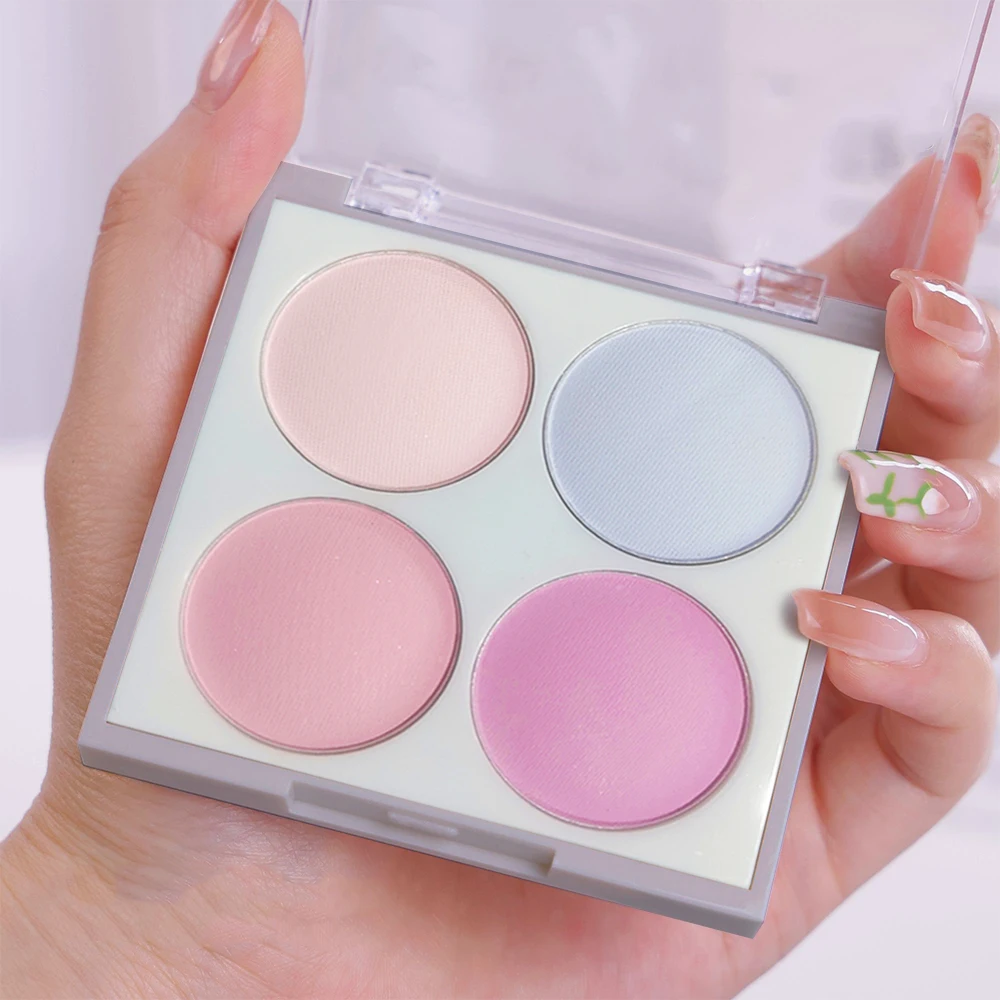 لوحة أحمر الخدود مكونة من 4 ألوان - تركيبة بودرة الآيس كريم وإسفنجة مختلطة، مستحضرات تجميل مريحة للمكياج اليومي وتصفيف مكياج بسيط