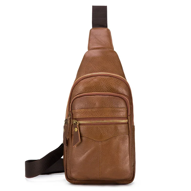 Bolso cruzado de cuero genuino para hombre, bandolera informal de gran capacidad, a la moda, para negocios