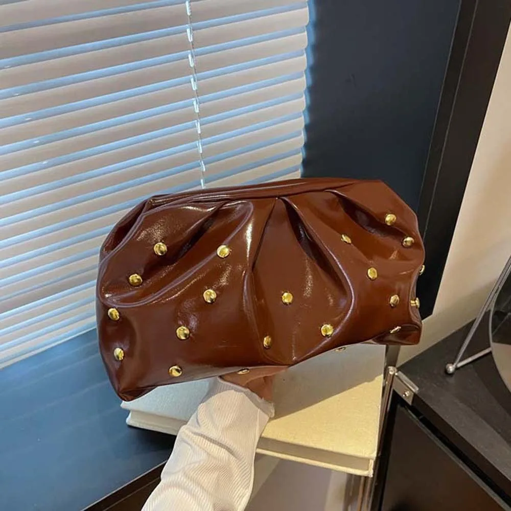 

Универсальный клатч из искусственной кожи с заклепками, плиссированная кожаная сумка в стиле ретро с магнитной кнопкой, многофункциональная женская ручная сумочка из полиэстера для работы