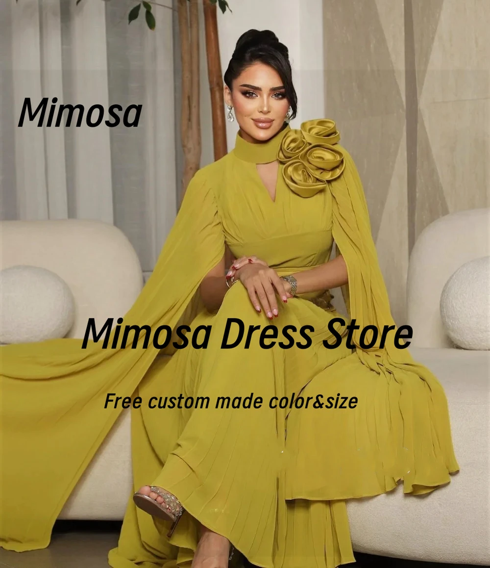 Mimosa 2025 Prom Dresses Flowers Keyhole High Collar Evening Gowns Saudi Arabia Women Corsets Special Occasion Dress Customized