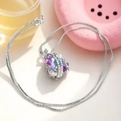

Heart-shaped Crystal Necklace Chain Jewelry Purple Girl Fashion Accessory Women's
