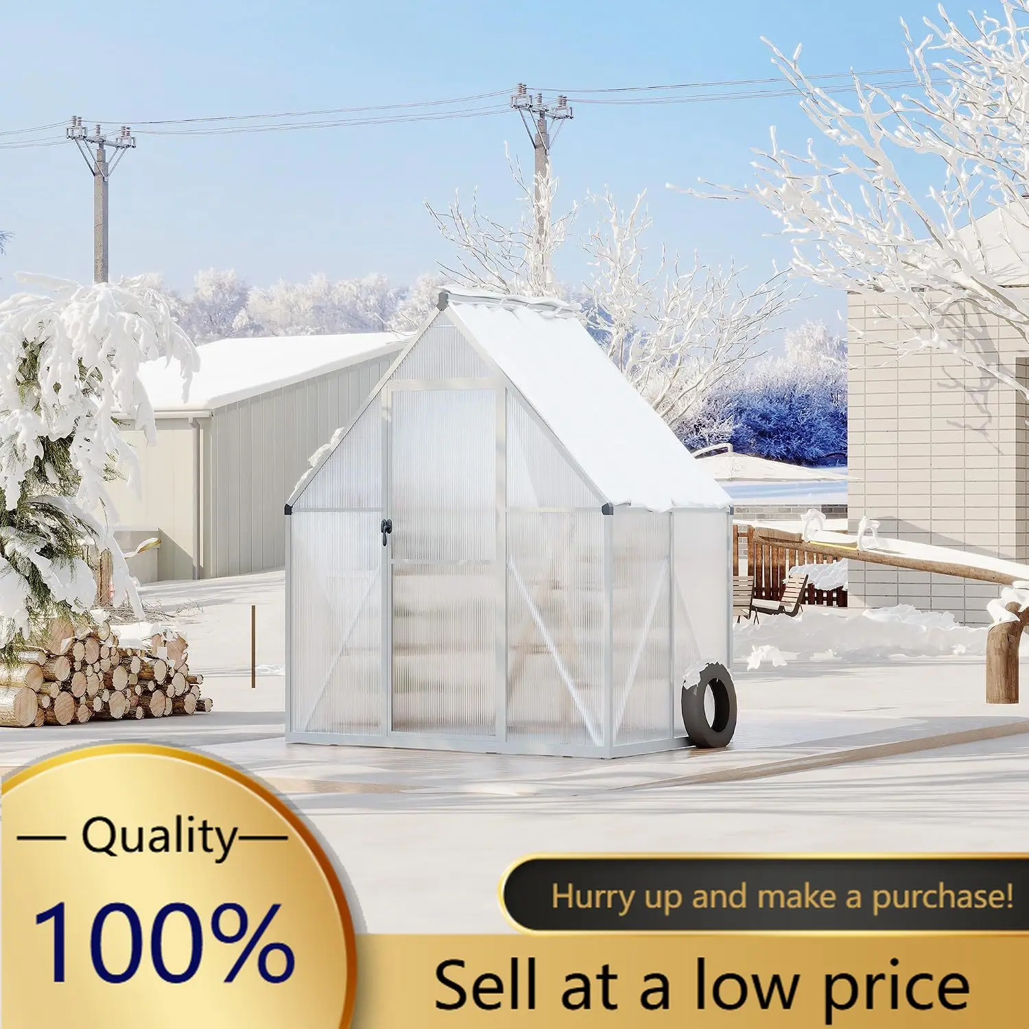 Polycarbonate Greenhouse for Outdoors, Large Walk-InGreenhouse with Quick Setup Structure and Roof Vent, Greenhouse with Ventila