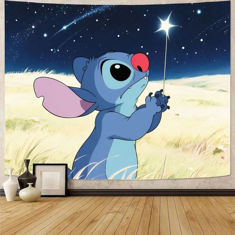 

1 шт., милый мультяшный гобелен Disney Stitch, настенное искусство, современный декор из полиэстера для гостиной, спальни, подарки для фанатов