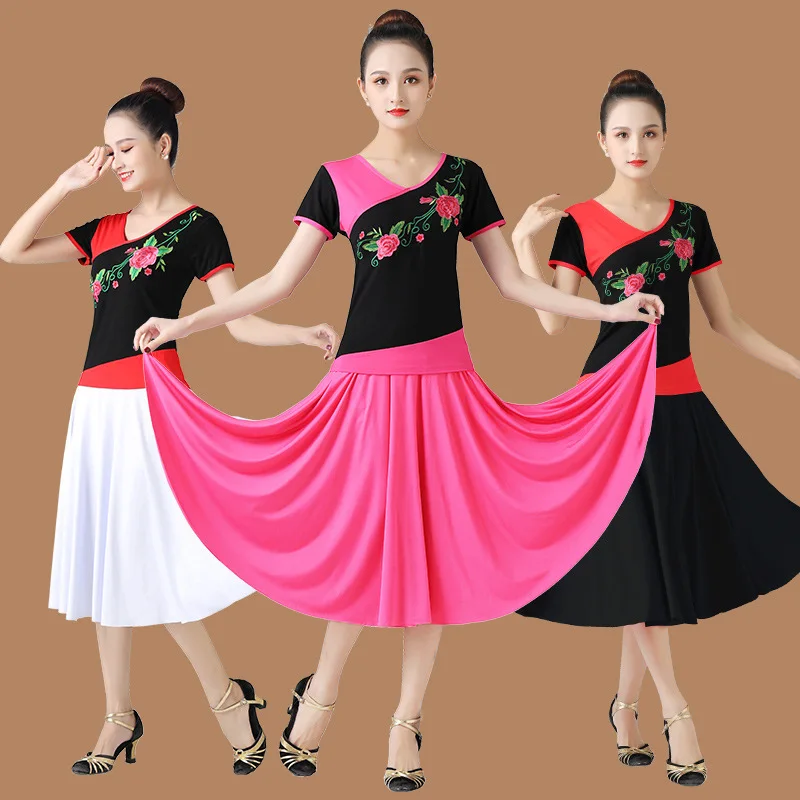 Ballroom Latin Competition Dance Dress Women Floral Fitness Skirt Dresses Latin Dancing Latina Costume Rumba Baile Latino Mujer