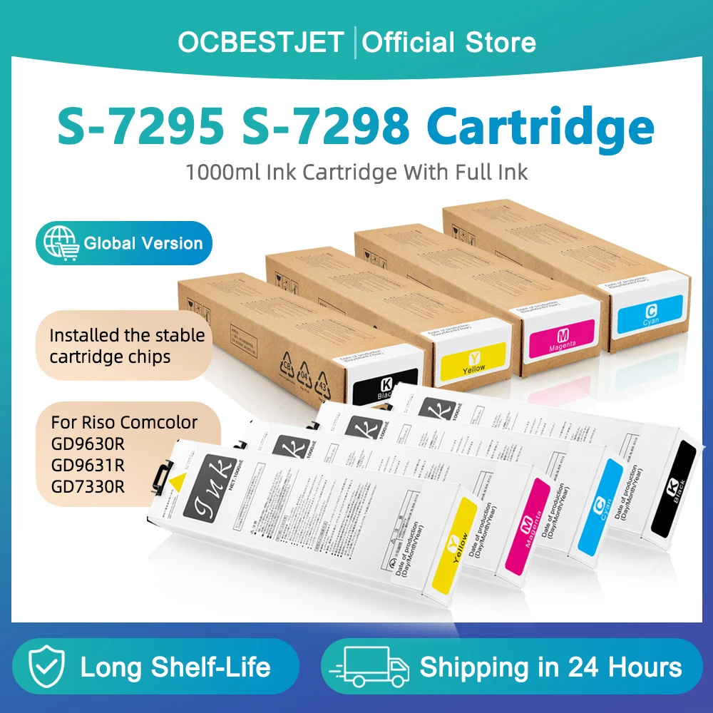 

Compatible Ink Cartridge For Riso Comcolor GD9630R GD9631R GD7330R Inkjet Printer S-7295 S-7296 S-7297 S-7298 1000ML/PC
