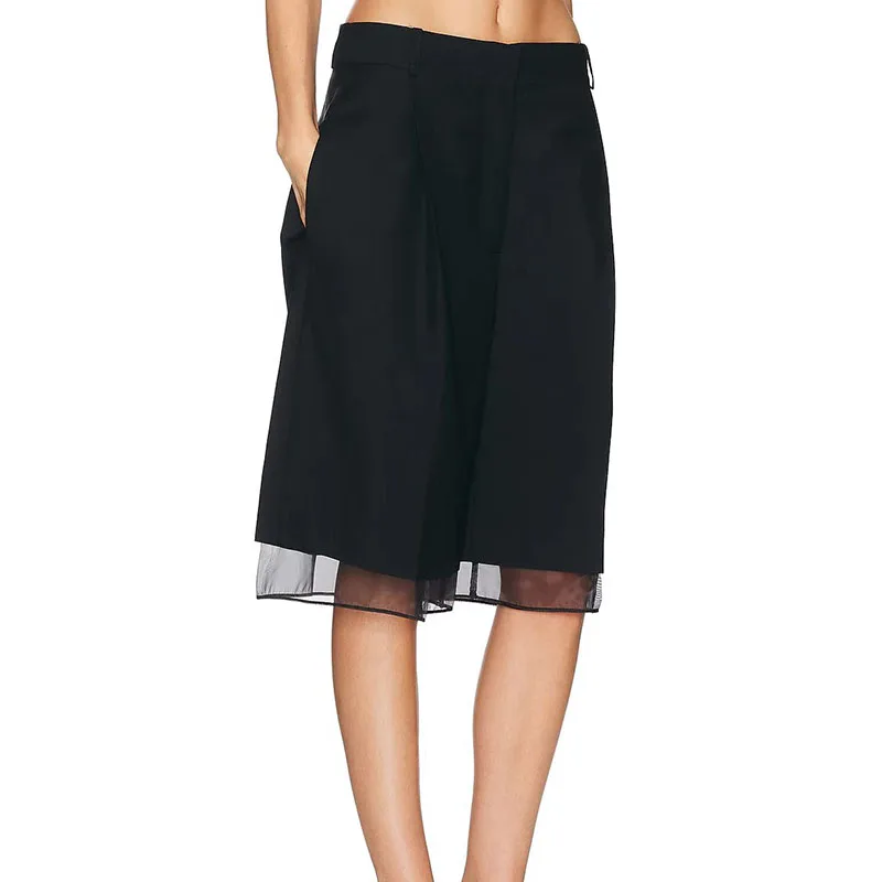 Masa Double-Layer Suit Shorts, Patchwork Organza Mid-Length Pants, Fashionable Casual Wide-Leg Pants, 2026, New Arrival, Y2K
