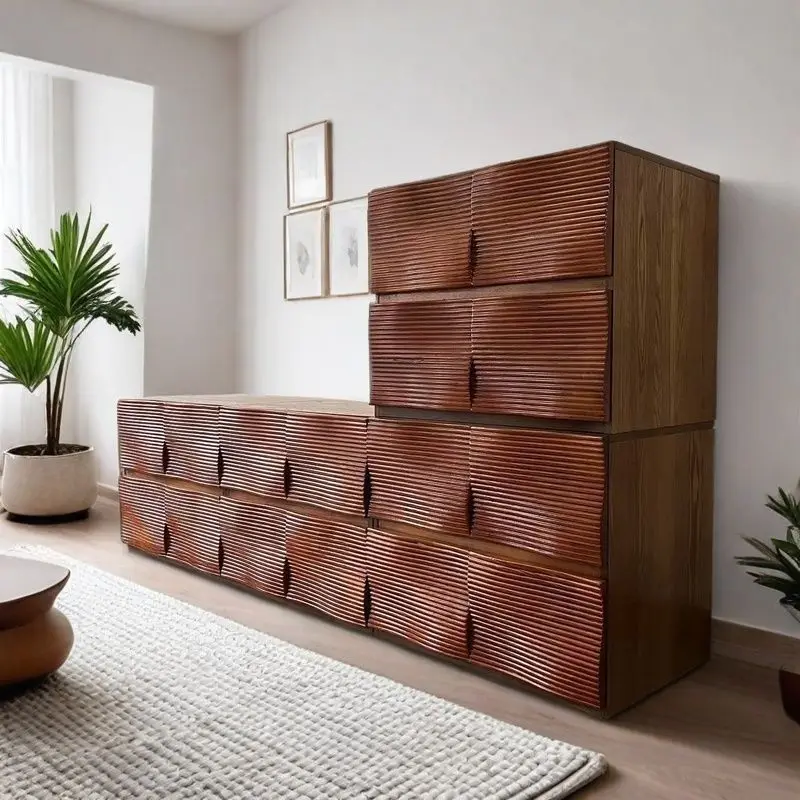 Retro ripple antique solid wood living room chest free combination storage multi-layer simple card