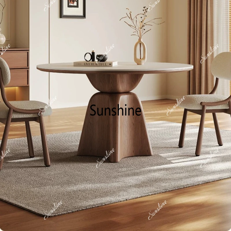 

Medieval solid wood dining table round home, Italian light luxury wabi-sabi style, full support matte